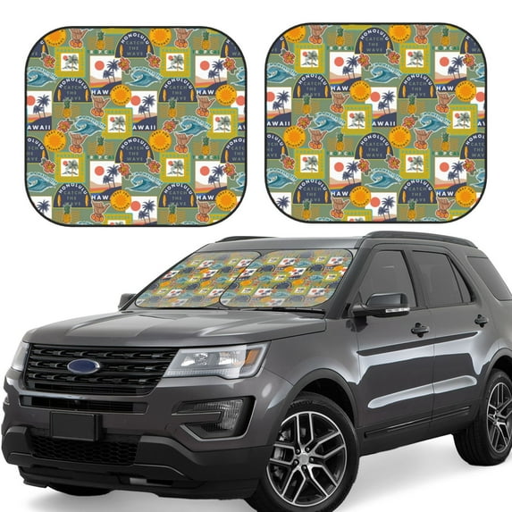 Goofa Hawaiian Style Pattern 2 Piece Car Windshield Sun Shade Foldable | Front Windshield Shade for Sun, Heat and UV Rays | Sunshade for Car Front Window-Medium