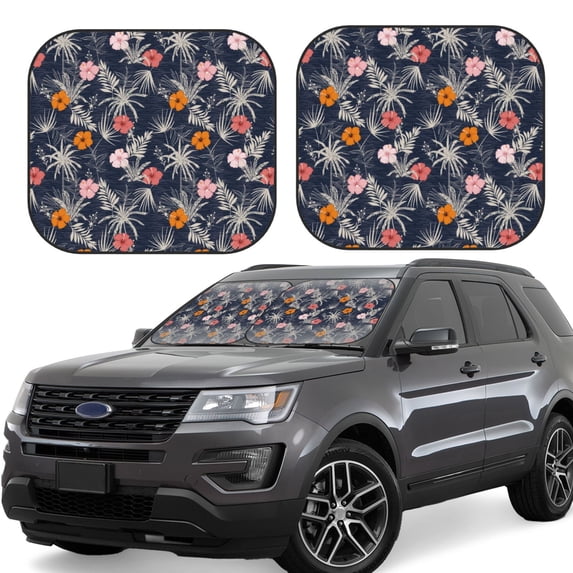 Goofa Hawaiian Style Pattern 2 Piece Car Windshield Sun Shade Foldable | Front Windshield Shade for Sun, Heat and UV Rays | Sunshade for Car Front Window-Medium