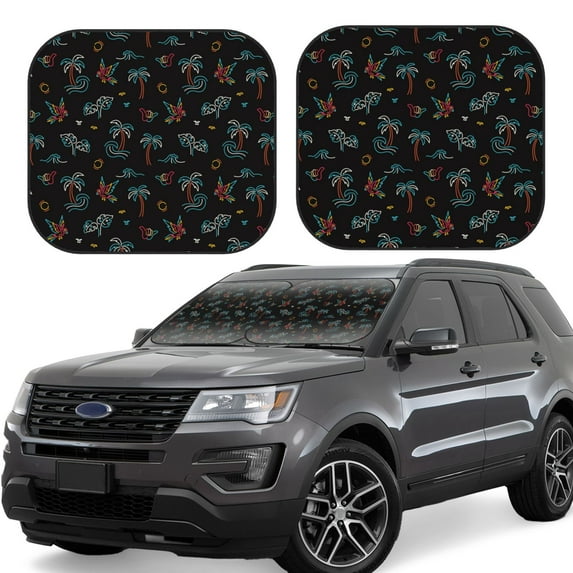 Goofa Hawaiian Style Pattern 2 Piece Car Windshield Sun Shade Foldable | Front Windshield Shade for Sun, Heat and UV Rays | Sunshade for Car Front Window-