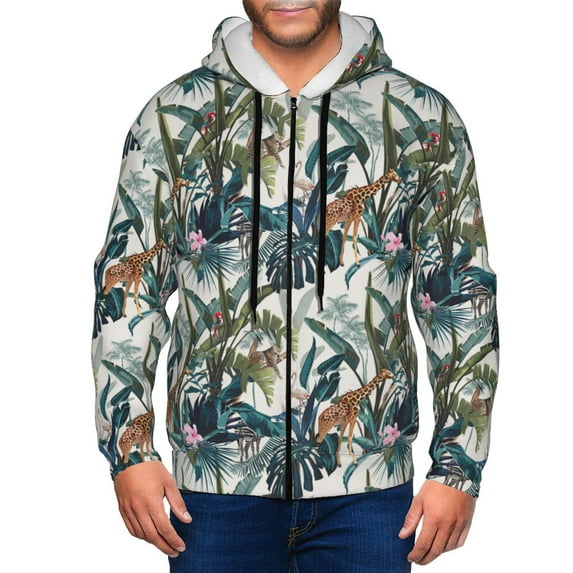 Goofa Hawaiian Style Pattern Mens Full-zip Hoodie, Zip-up Pullover Hooded Sweatshirt, Kangaroo Pocket Hoodie Ideal for Daily Wear, Travel, and Home-3X-Large