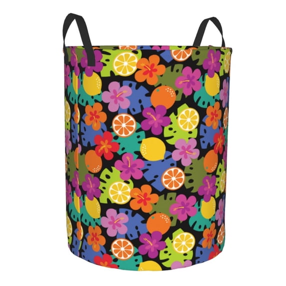 Goofa Hawaiian Style Printed Circular Hamper,Laundry Basket with Handles,Storage Baskets Foldable,Large Capacity Laundry Hamper-Small