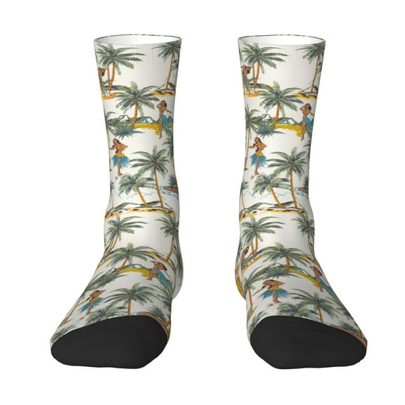 Goofa Hawaiian Style Printed Men's Crew Socks, Soft Durable Breathable Moisture-Wicking with Odor Control Cotton socks