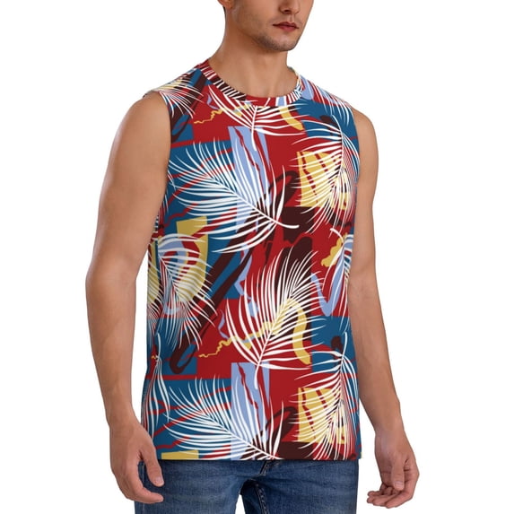 Goofa Hawaiian Style Printed Men's Sleeveless T-Shirt - Athletic Gym Workout Tank Top for Men - Moisture-Wicking, UPF 30+ Quick-Dry Muscle Tee-XX-Large