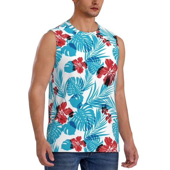 Goofa Hawaiian Style Printed Men's Sleeveless T-Shirt - Athletic Gym Workout Tank Top for Men - Moisture-Wicking, UPF 30+ Quick-Dry Muscle Tee-