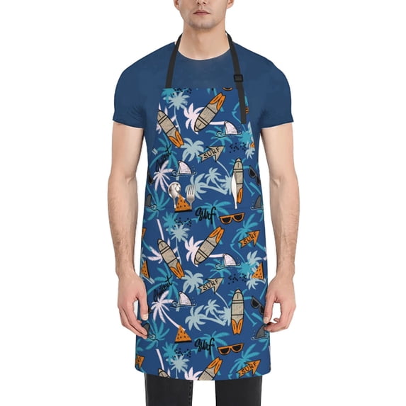Goofa Hawaiian Style Printed Waterproof Apron 33" Chef Aprons for Men Heavy Duty Chemical Work Apron Adjustable Bib Apron
