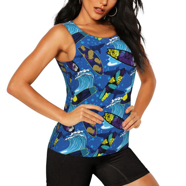 Goofa Hawaiian Style Printed Womens Workout Tops for Women Sleeveless