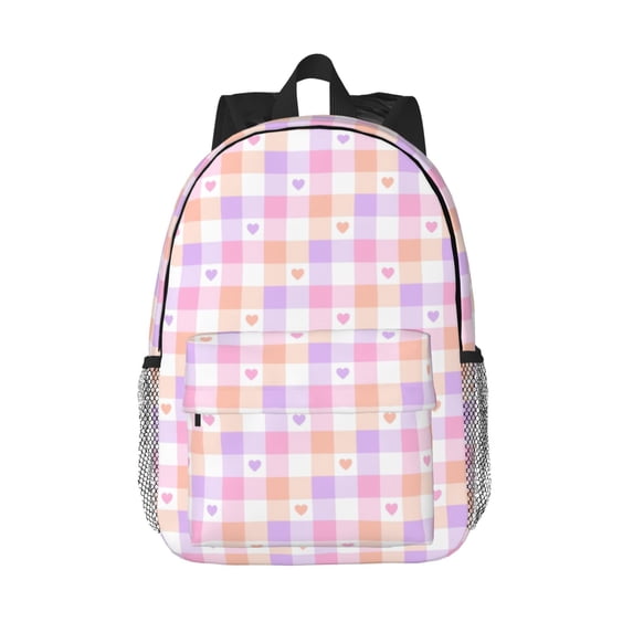 Goofa Heart Buffalo Plaid Pattern Lightweight Student Backpack for School, Water-Resistant, Adjustable Straps, Fits 15" Laptop, Multiple Pockets for Books, Accessories