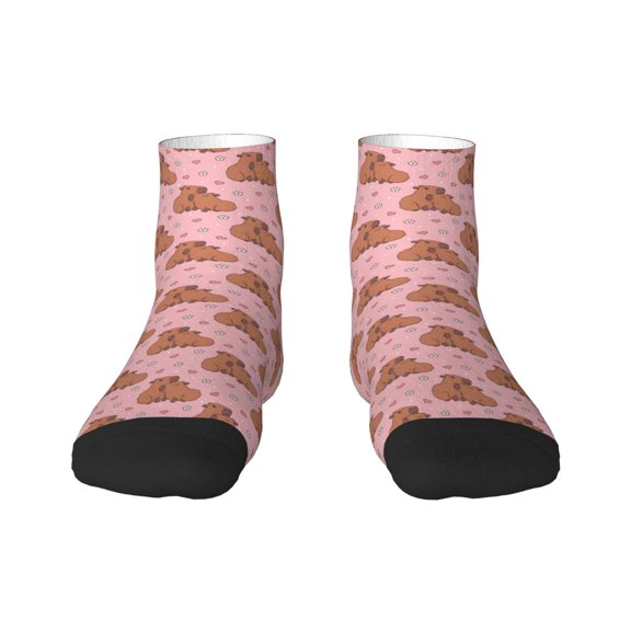 Goofa Heart Capybara Pattern Non Slip Socks with Grips for Elderly, Crew Socks Yoga Hospital Socks Cushioned Sole Gripper Socks for Men Women
