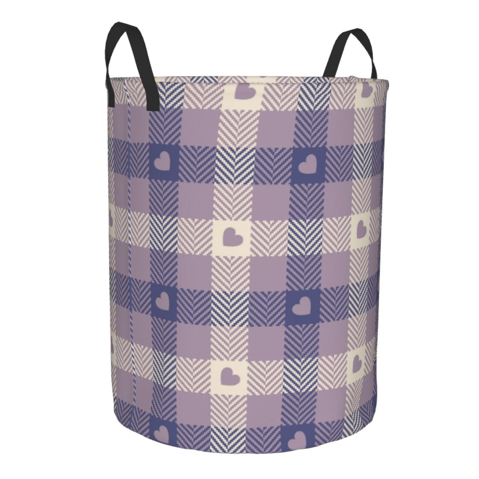 Goofa Heart Check Plaid Printed Circular Hamper,Laundry Basket with