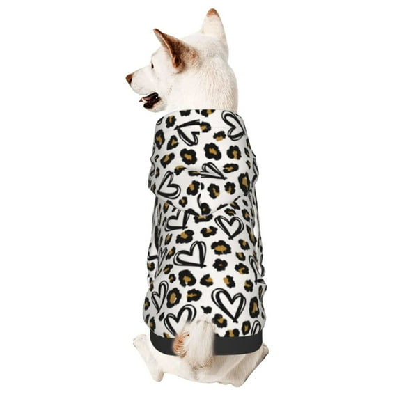 Goofa Heart Leopard Pattern Small Dog Sweater Hoodies Pet Grey Hooded Soft Fleece Sweatshirts with Pocket Fall Winter Puppy Cat Sweaters Warm Clothes-Small