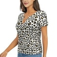 thumbnail image 1 of Goofa Heart Leopard Pattern Womens Deep V Neck Low Cut Tops Casual Summer Short Sleeve Ribbed Knit T-Shirts-Large, 1 of 5