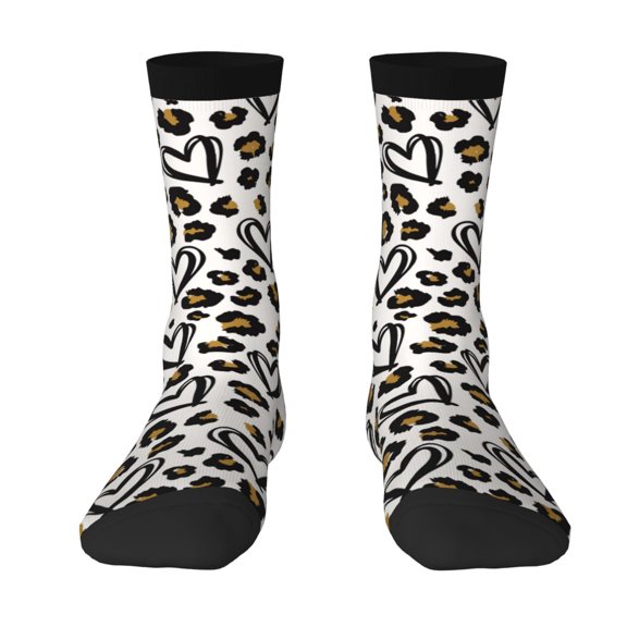 Goofa Heart Leopard Printed Men's Crew Socks, Soft Durable Breathable Moisture-Wicking with Odor Control Cotton socks