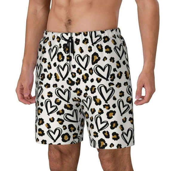 Goofa Heart Leopard Printed Men's Swim Trunks Board Shorts Quick Dry Mens Swimming Trunks with Compression Liner,Breathable Fit Hawaii Beach Shorts-XX-Large