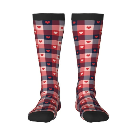 Goofa Heart Plaid Pattern Adult Stockings, Color-Block Knee High Socks, Comfortable and Breathable, Soft and Stretchable, Sports, and Decoration