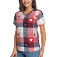 thumbnail image 1 of Goofa Heart Plaid Pattern Women's Slim-Fit Short-Sleeve V-Neck T-Shirt,Classic-Fit Short-Sleeve V-Neck T-Shirt-Large, 1 of 5