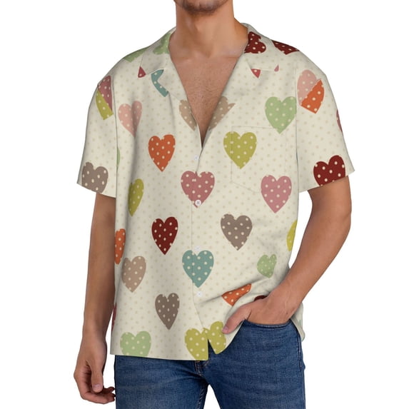 Goofa Heart Polka Dot Printed Men's Casual Short-sleeved Shirt,Lightweight Breathable Button-down,Summer Casual men's top,Versatile Fashion shirt-4X-Large