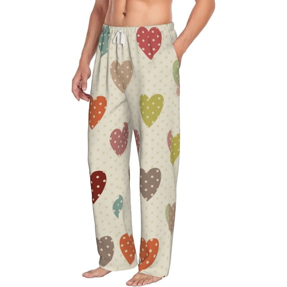 Goofa Heart Polka Dot Printed Soft Pajama Pants for Men, Wide Leg Comfy Casual Lounge Yoga Pants-Medium