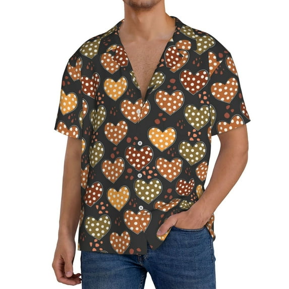 Goofa Heart Printed Men's Casual Short-sleeved Shirt,Lightweight Breathable Button-down,Summer Casual men's top,Versatile Fashion shirt-Small