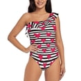 thumbnail image 1 of Goofa Hearts And Lines Pattern Women's One Piece Swimsuits Tummy Control Bathing Suits Asymmetric One Shoulder Swimwear-Medium, 1 of 6