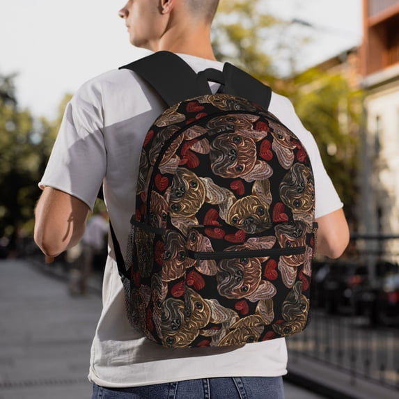 Goofa Hearts and French Bulldog Print Casual Backpack for Women Men,Waterproof High School Bookbag,Lightweight Travel Daypack,Classic College Backpack,Laptob Backpack