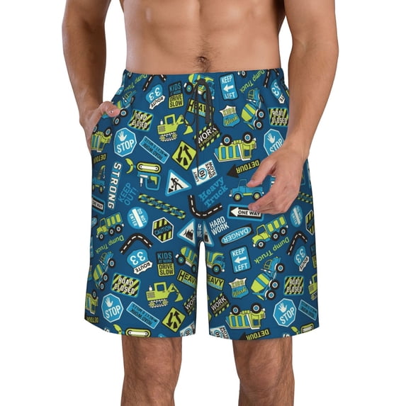 Goofa Heavy Equipment Machinery Printed Mens Swim Trunks Summer Quick Dry Short Beach Swimwear Bathing Suits-Medium
