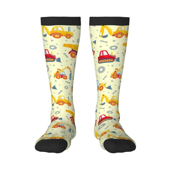 Goofa Heavy Equipment Pattern Adult Stockings, Color-Block Knee High Socks, Comfortable and Breathable, Soft and Stretchable, Sports, and Decoration