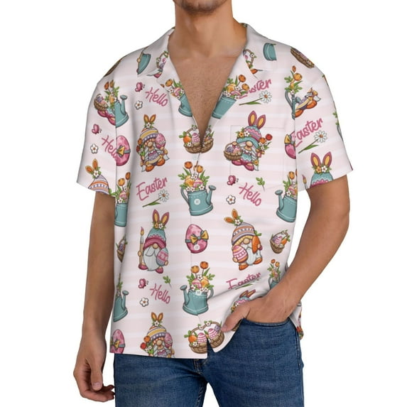 Goofa Hello Easter Printed Men's Casual Short-sleeved Shirt,Lightweight Breathable Button-down,Summer Casual men's top,Versatile Fashion shirt-4X-Large
