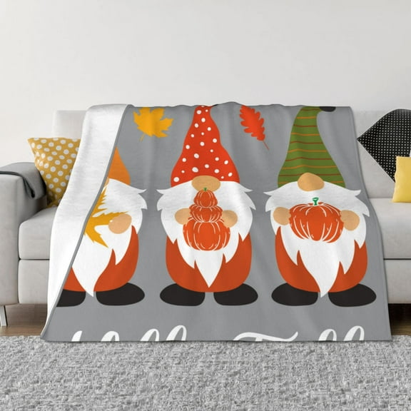 Goofa Hello Fall Gnomes Pattern Fleece Throw Blanket for Couch, Soft Checkered Flannel Blanket for Sofa, Warm Cozy Decorative Blanket Fall Decor Gift-50"x40"