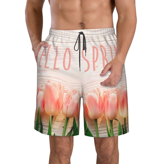 Goofa Hello Spring Printed Mens Swim Trunks Summer Quick Dry Short Beach Swimwear Bathing Suits-Medium