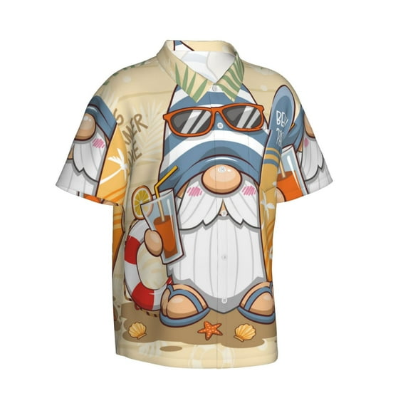 Goofa Hello Summer Cute Gnome Hawaiian Shirt for Men, Unisex Summer Beach Casual Short Sleeve Button Down Shirts,Aloha Tropical Floral print shirt-XX-Large