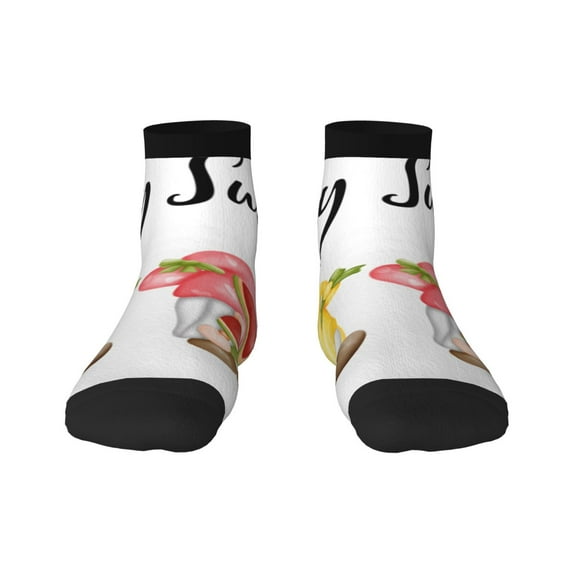 Goofa Hello Summer Gnome Pattern Non Slip Socks with Grips for Elderly, Crew Socks Yoga Hospital Socks Cushioned Sole Gripper Socks for Men Women