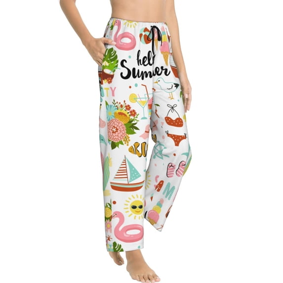 Goofa Hello Summer Printed Soft Pajama Pants for Women, Wide Leg Comfy Casual Lounge Yoga Pants-Small
