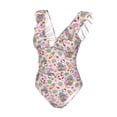 thumbnail image 1 of Goofa Hello Summer With Gnome Print Women's Ruffled One Piece Swimsuit V Neck, 1 of 7