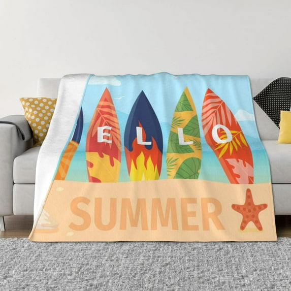 Goofa Hello Summer3 Pattern Fleece Throw Blanket for Couch, Soft Checkered Flannel Blanket for Sofa, Warm Cozy Decorative Blanket Fall Decor Gift-60"x50"