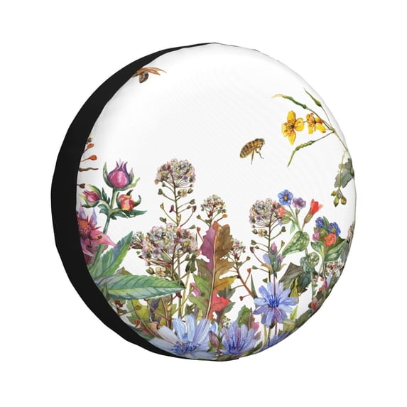 Goofa Herbs and Wildflowers Pattern Universal Tire Cover for Jeep, SUV, Truck, and Trailer – Waterproof, UV-Resistant,Easy to Install, Fits 14"-17" Tires-17 inch