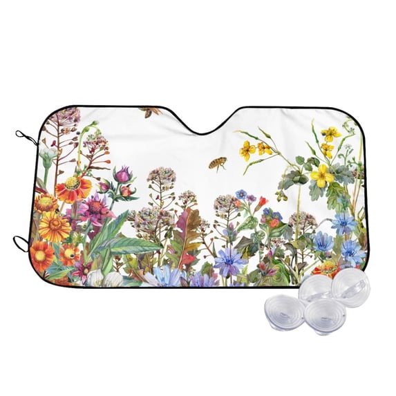 Goofa Herbs and Wildflowers Printed Car Windshield Sunshade,Foldable Reflective Sun Visor,UV Protection Heat Blocker Sunshade,Car Cooling Accessory-