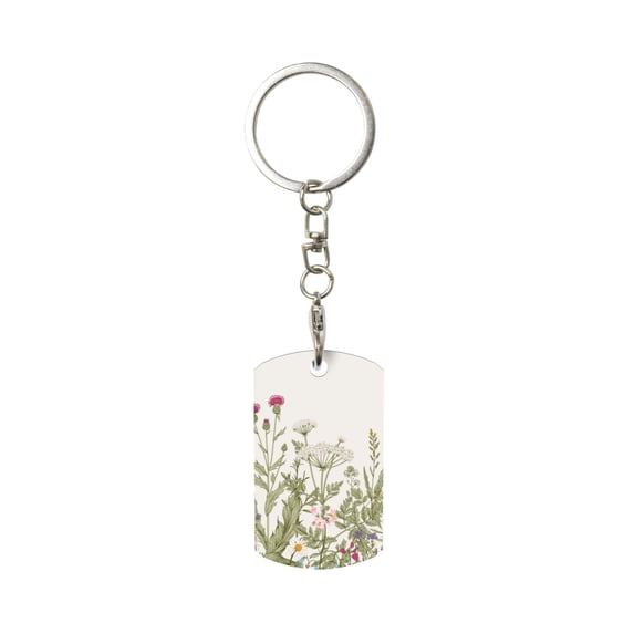 Goofa Herbs and Wildflowers Printed Rectangular Metal Keychain Bag Charm Floral Charm for Purse Keys Metal Keyring Gift for Women Accessories