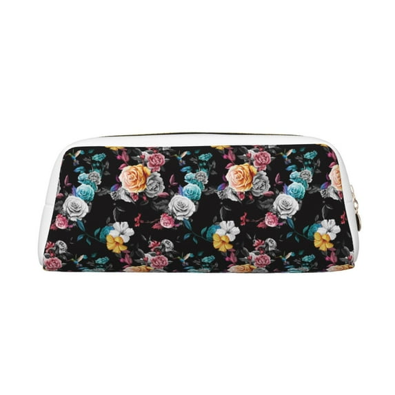 Goofa Hibiscus Rose Pattern Leather Pencil Case, Pencil Pouch, Pencil Bag, Pen Case, Pen Pouch, Pen Bag, Pencil Pouches, Pencil Bags,College Pencil Case