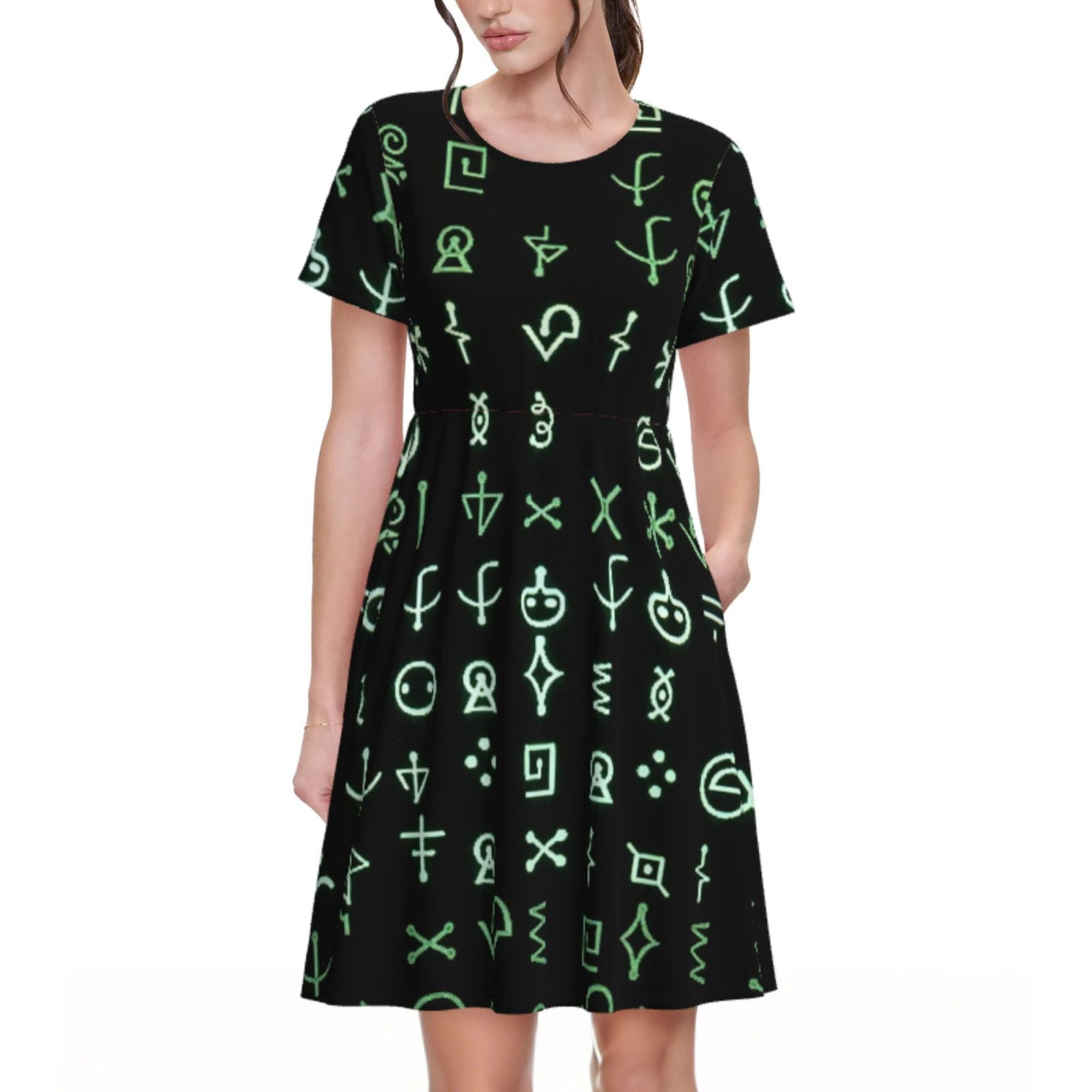 Goofa Hieroglyphic Symbols Pattern Women Summer Short Sleeve Midi Dress ...