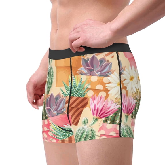 Goofa High Detail Succulent And Cactus Printed Men's Boxer Briefs Underwear, Moisture-Wicking Underwear, Trunk,Soft and Breathable Cotton Underwear-XX-Large