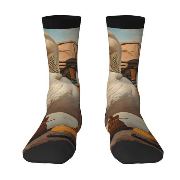 Goofa Hiking Duck Printed Men's Crew Socks, Soft Durable Breathable Moisture-Wicking with Odor Control Cotton socks
