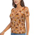 thumbnail image 1 of Goofa Hippie Ditsy Floral Pattern Womens Deep V Neck Low Cut Tops Casual Summer Short Sleeve Ribbed Knit T-Shirts-Small, 1 of 5