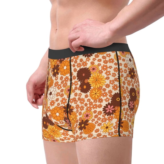 Goofa Hippie Ditsy Floral Printed Men's Boxer Briefs Underwear, Moisture-Wicking Underwear, Trunk,Soft and Breathable Cotton Underwear-Small