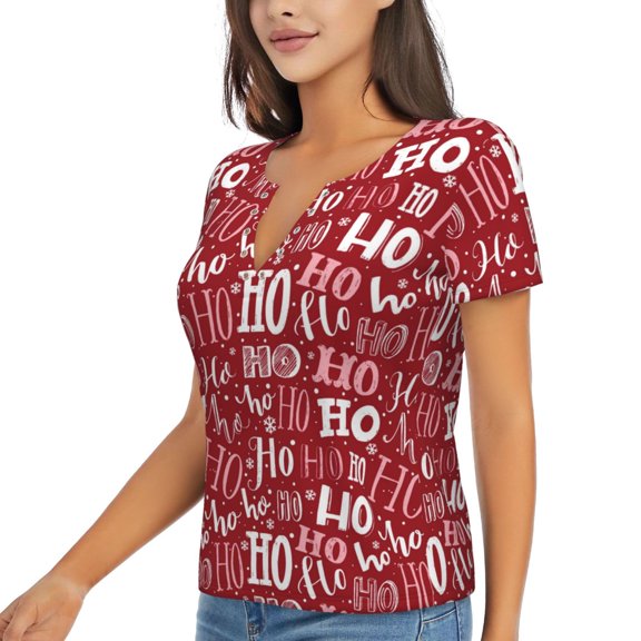 Goofa Ho Funny Christmas Pattern Womens Deep V Neck Low Cut Tops Casual Summer Short Sleeve Ribbed Knit T-Shirts-XX-Large