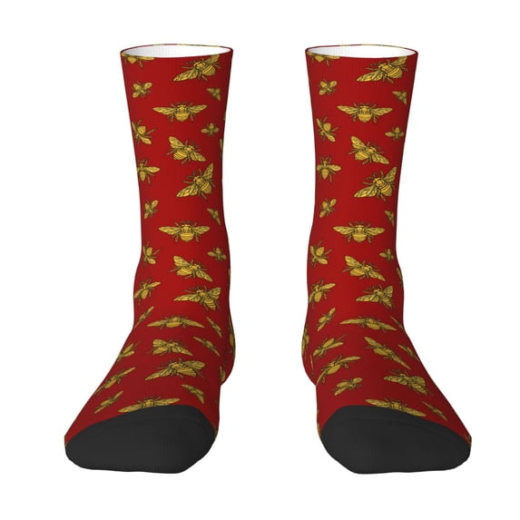 Goofa Hohey Bee Golden Printed Men's Crew Socks, Soft Durable Breathable Moisture-Wicking with Odor Control Cotton socks
