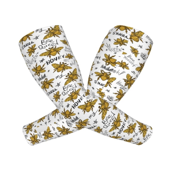 Goofa Hohey Bee Golden2 Pattern UV Sun Protection Arm Sleeves, UPF 50 Sports Cooling Arm Compression Sleeves for Men Women Teenager