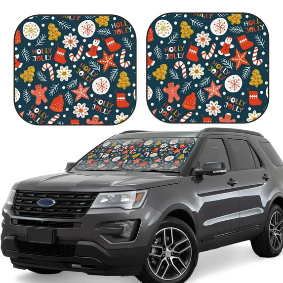 Goofa Holiday Christmas Cookies Pattern 2 Piece Car Windshield Sun Shade Foldable | Front Windshield Shade for Sun, Heat and UV Rays | Sunshade for Car Front Window-Large