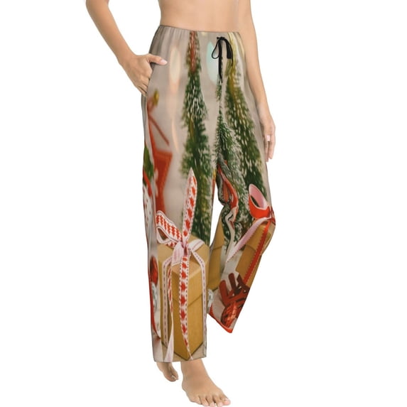Goofa Holiday Christmas Stars Printed Soft Pajama Pants for Women, Wide Leg Comfy Casual Lounge Yoga Pants-Large