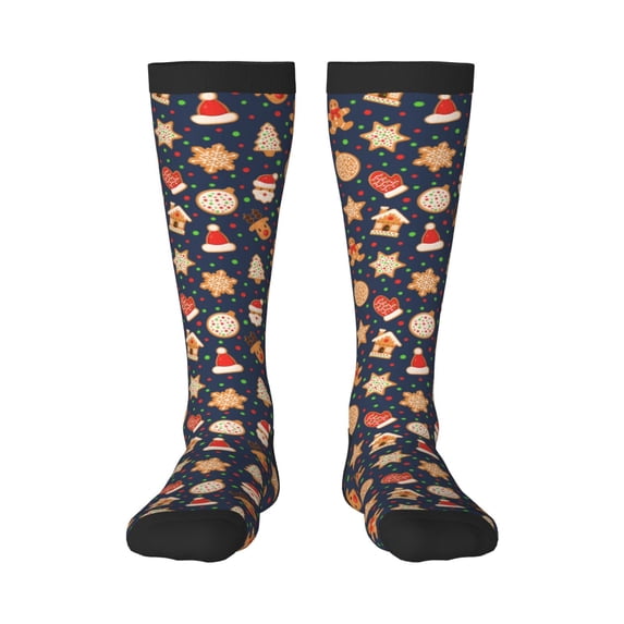 Goofa Holiday Gingerbreads Pattern Adult Stockings, Color-Block Knee High Socks, Comfortable and Breathable, Soft and Stretchable, Sports, and Decoration
