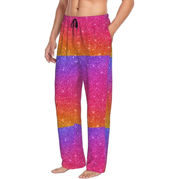 Goofa Holiday Shiny Printed Soft Pajama Pants for Men, Wide Leg Comfy Casual Lounge Yoga Pants-Small